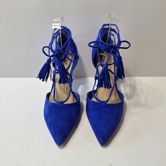 Marc Fisher NWOB Blue Preppy Retro Suede Pointed Toe Strappy Lace Up Heels Sz.8 - Picture 5 of 11